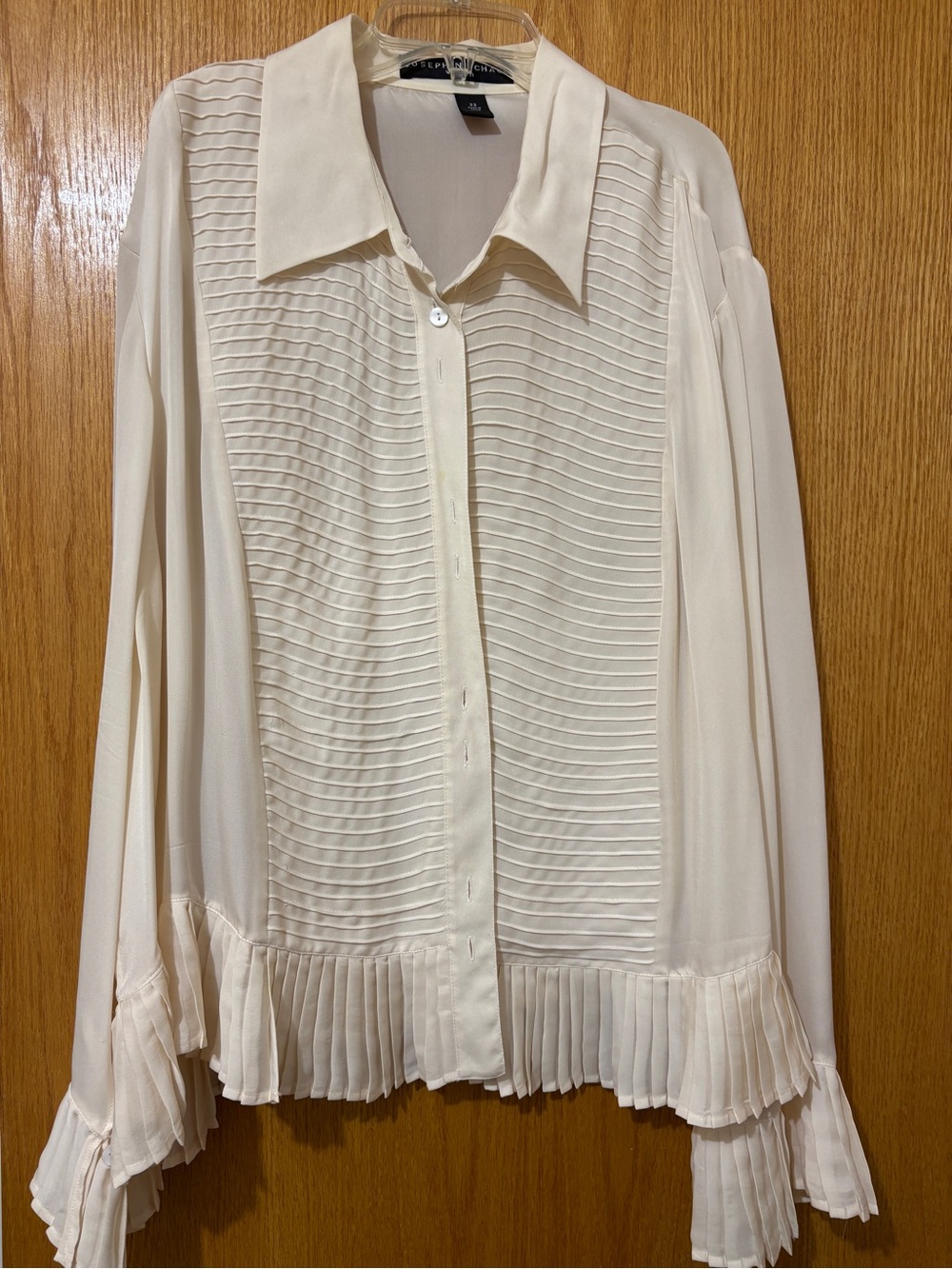 Josephine Chaus Cream Pleated Front Button-Down Blouse